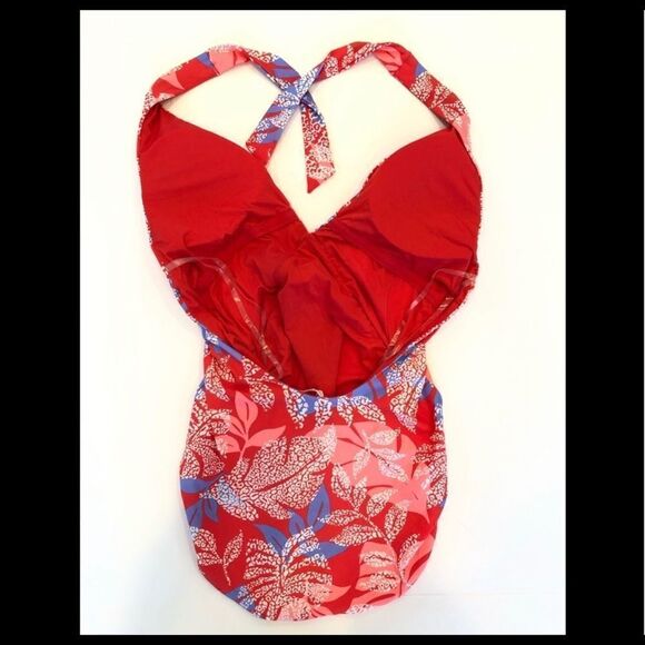 RED CARTER PLUNGING HALTER ONE PIECE SWIMSUIT L - Picture 5 of 7
